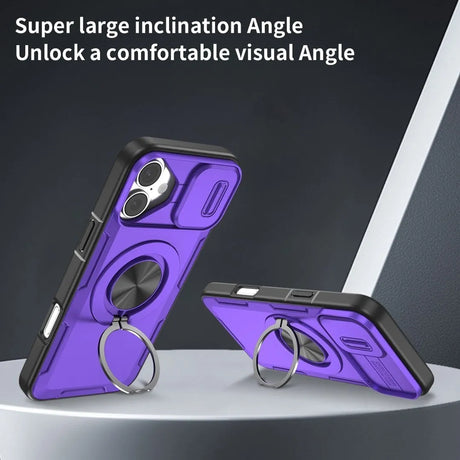 Red Warrior 2-in-1 Magnetic Sliding Lens Case Purple for iPhone 16 Plus