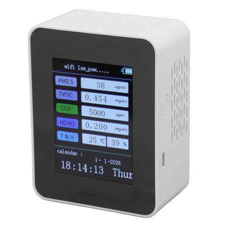 Indoor Air Quality Monitor for TUYA WiFi Smart PM2.5 Formaldehyde Testing 7 in 1 Calendar Time Function Air Quality Detector White WIFI Version VOC