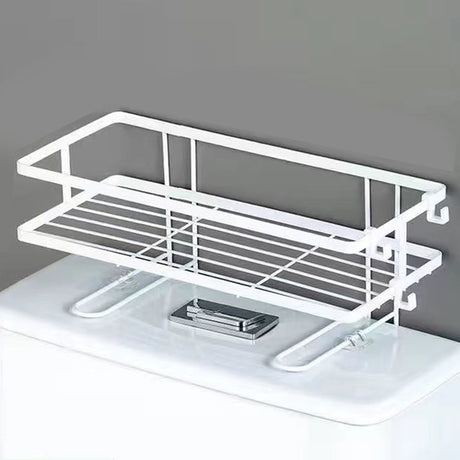 Toilet Shelf Thickening Waterproof Large Capacity Nail Free Installation Iron Over Toilet Bathroom Organizer Single Layer White