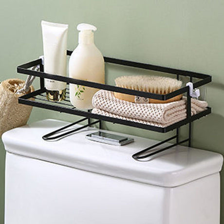 Toilet Shelf Thickening Waterproof Large Capacity Nail Free Installation Iron Over Toilet Bathroom Organizer Single Layer Black
