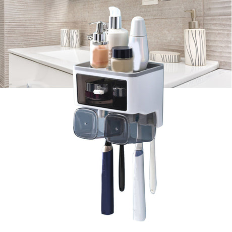 Toothbrush Shelf Punch Free Wall Mounted Mouthwash Cup Holder Toilet Storage Rack White 2 Cups