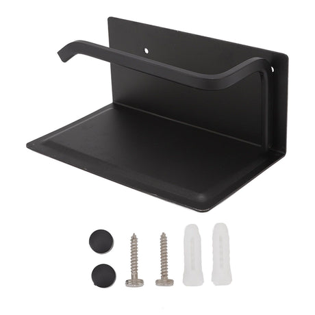 Wall Mounted Tissue Holder Toilet Tissue Bracket Bathroom Paper Roll Hanger with Phone Shelf Black
