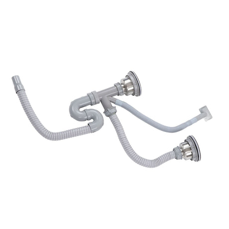 Kitchen Sink Drainer Pipe Stainless Steel S Bent with Double Drains Sewer Pipe Set for Bathroom Home