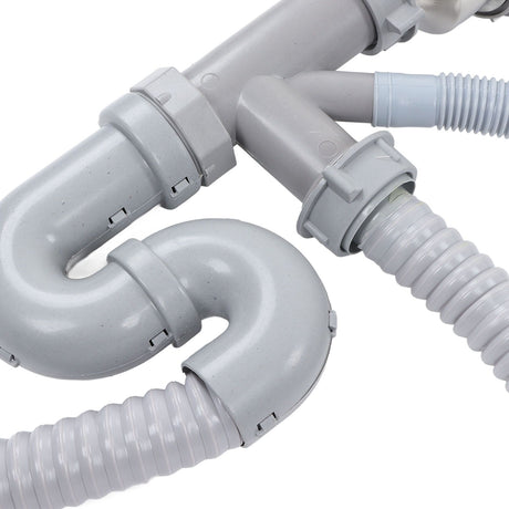 Kitchen Sink Drainer Pipe Stainless Steel S Bent with Double Drains Sewer Pipe Set for Bathroom Home