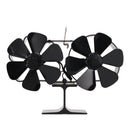 6 Blades Heat Powered Stove Fan Dual Head Fireplace Fan Home Non Electric Fan Black