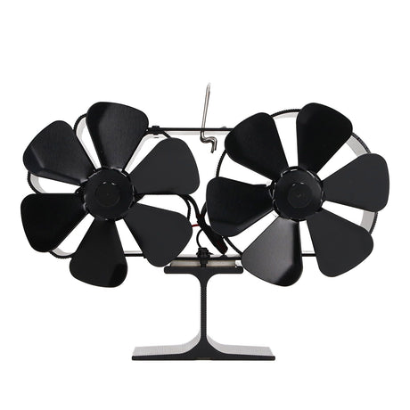 6 Blades Heat Powered Stove Fan Dual Head Fireplace Fan Home Non Electric Fan Black
