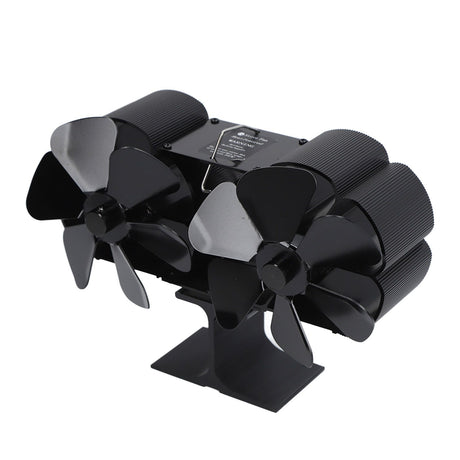 6 Blades Heat Powered Stove Fan Dual Head Fireplace Fan Home Non Electric Fan Black