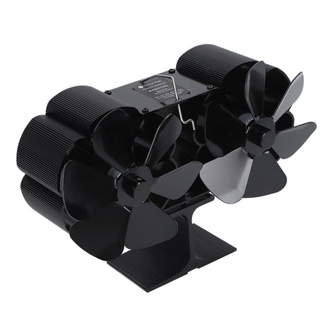 6 Blades Heat Powered Stove Fan Dual Head Fireplace Fan Home Non Electric Fan Black