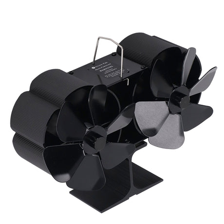 6 Blades Heat Powered Stove Fan Dual Head Fireplace Fan Home Non Electric Fan Black