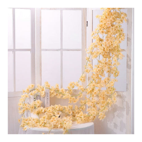 Artificial Flower Rattan Single 1.8m 135pcs Flowers Head Vivid Decorative Silk Plastic Hanging Fake Rattan for Decoration Champagne