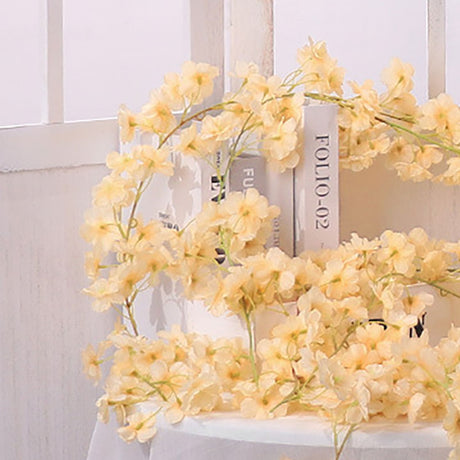 Artificial Flower Rattan Single 1.8m 135pcs Flowers Head Vivid Decorative Silk Plastic Hanging Fake Rattan for Decoration Champagne