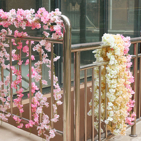 Artificial Flower Rattan Single 1.8m 135pcs Flowers Head Vivid Decorative Silk Plastic Hanging Fake Rattan for Decoration Champagne