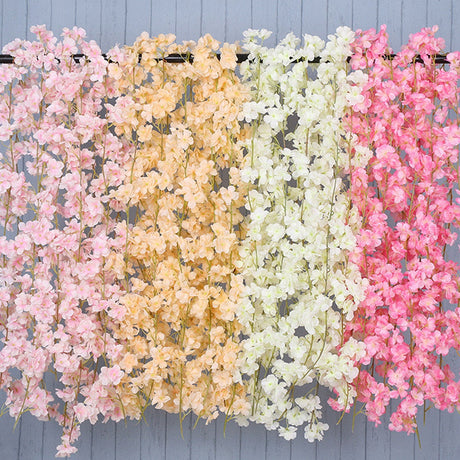 Artificial Flower Rattan Single 1.8m 135pcs Flowers Head Vivid Decorative Silk Plastic Hanging Fake Rattan for Decoration Champagne