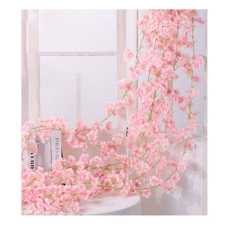 Artificial Flower Rattan Single 1.8m 135pcs Flowers Head Vivid Decorative Silk Plastic Hanging Fake Rattan for Decoration Flesh Pink