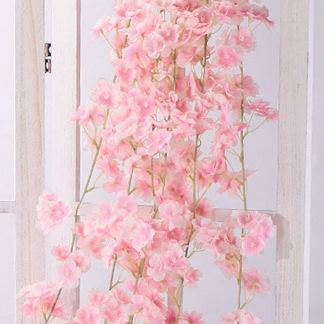 Artificial Flower Rattan Single 1.8m 135pcs Flowers Head Vivid Decorative Silk Plastic Hanging Fake Rattan for Decoration Flesh Pink