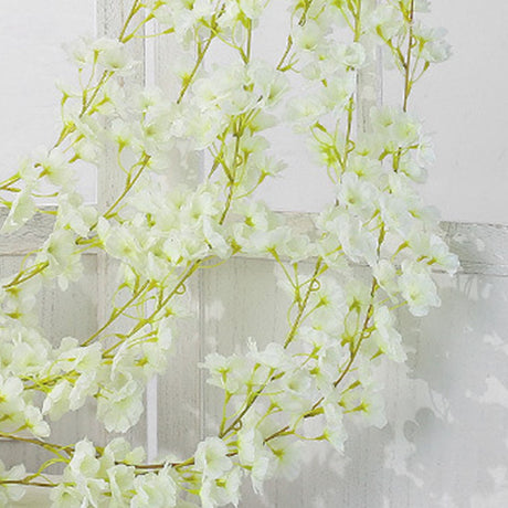Artificial Flower Rattan Single 1.8m 135pcs Flowers Head Vivid Decorative Silk Plastic Hanging Fake Rattan for Decoration White