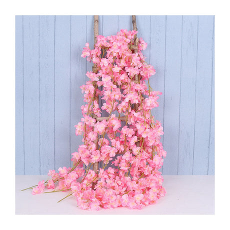 1.8m 256 Simulated Artificial Sakura Flower Garland Hanging Vines for Spring Home Room Wedding Party Decor Dark Pink