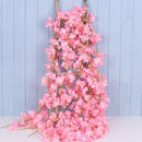 1.8m 256 Simulated Artificial Sakura Flower Garland Hanging Vines for Spring Home Room Wedding Party Decor Dark Pink