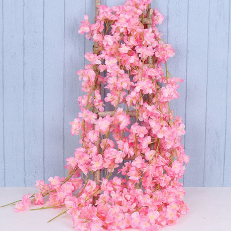 1.8m 256 Simulated Artificial Sakura Flower Garland Hanging Vines for Spring Home Room Wedding Party Decor Dark Pink