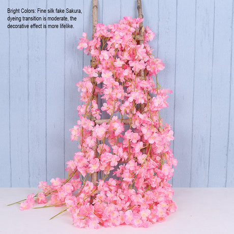 1.8m 256 Simulated Artificial Sakura Flower Garland Hanging Vines for Spring Home Room Wedding Party Decor Dark Pink