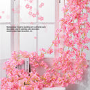 1.8m 256 Simulated Artificial Sakura Flower Garland Hanging Vines for Spring Home Room Wedding Party Decor Dark Pink