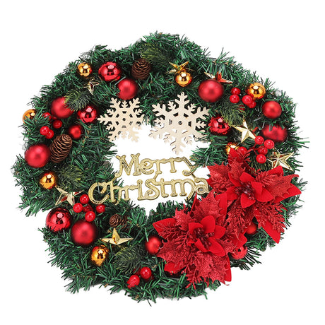 Christmas Wreath Snow Pine Cone Xmas Ball Wreath for Indoor Outdoor Holiday Decorations