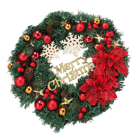 Christmas Wreath Snow Pine Cone Xmas Ball Wreath for Indoor Outdoor Holiday Decorations