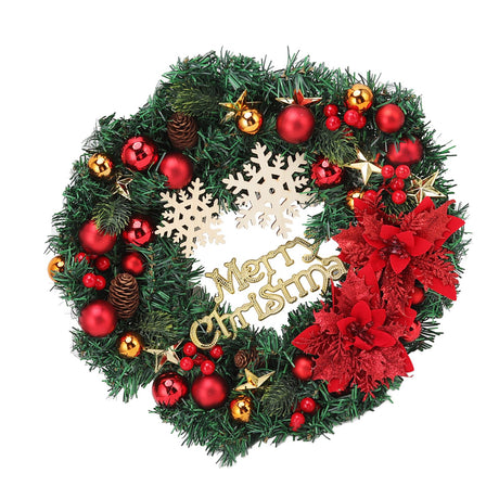 Christmas Wreath Snow Pine Cone Xmas Ball Wreath for Indoor Outdoor Holiday Decorations