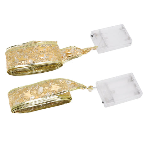 2 Pcs Christmas Ribbon String Lights Fairy Lights Christmas Tree Lights for Decorations Golden Warm Light 5cm 3.8cm