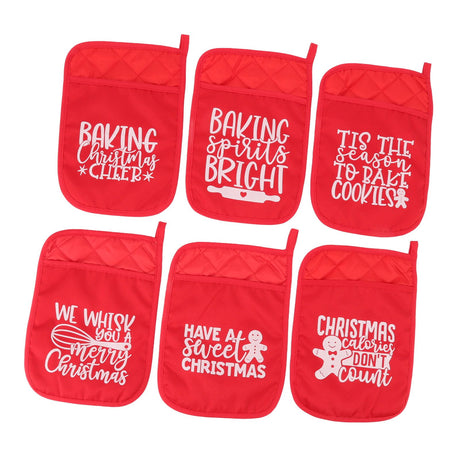6Pcs Christmas Pot Holders with Pocket Heat Resistant Hot Pad Oven Mitts Cookie Bag Christmas Pot Rack Baking Kit
