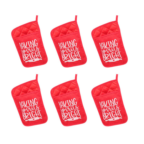 6Pcs Christmas Pot Holders with Pocket Heat Resistant Hot Pad Oven Mitts Cookie Bag Christmas Pot Rack Baking Kit