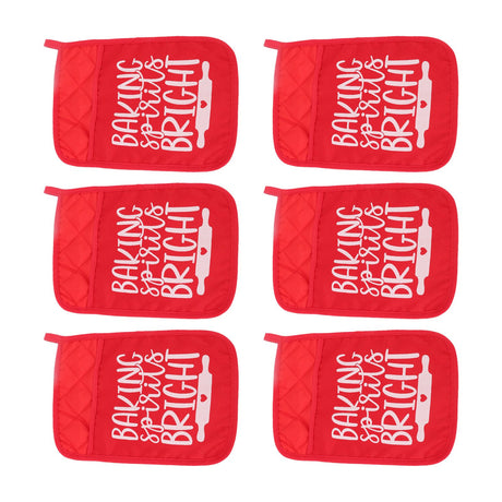 6Pcs Christmas Pot Holders with Pocket Heat Resistant Hot Pad Oven Mitts Cookie Bag Christmas Pot Rack Baking Kit
