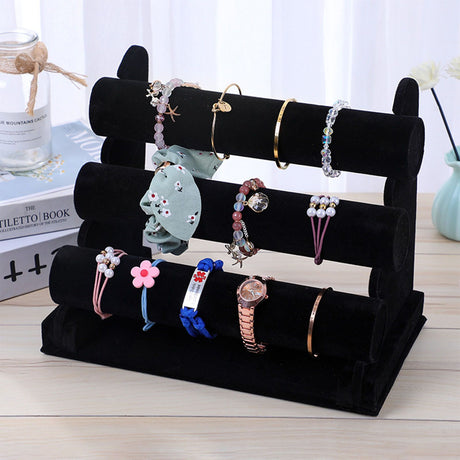 Velvet Jewelry Tower 3 Layers Watch Bracelet Holder Necklace Jewelry Display Stand Black Jewelry Stand