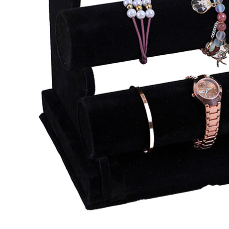 Velvet Jewelry Tower 3 Layers Watch Bracelet Holder Necklace Jewelry Display Stand Black Jewelry Stand