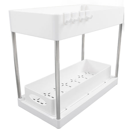 Slide Out Storage Baskets ABS Under Sink Organizer Cabinet Sliding Drawers for Kitchen Bathroom Cosmetic Storage White