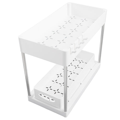 Slide Out Storage Baskets ABS Under Sink Organizer Cabinet Sliding Drawers for Kitchen Bathroom Cosmetic Storage White
