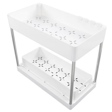 Slide Out Storage Baskets ABS Under Sink Organizer Cabinet Sliding Drawers for Kitchen Bathroom Cosmetic Storage White