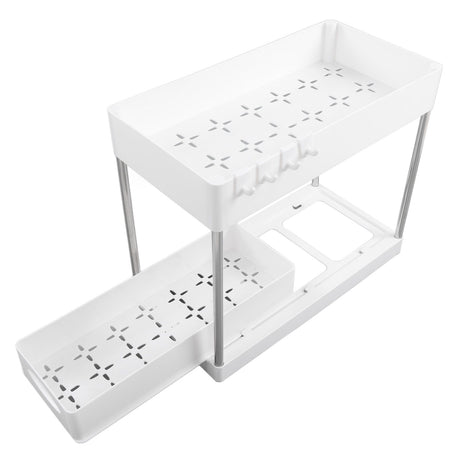 Slide Out Storage Baskets ABS Under Sink Organizer Cabinet Sliding Drawers for Kitchen Bathroom Cosmetic Storage White