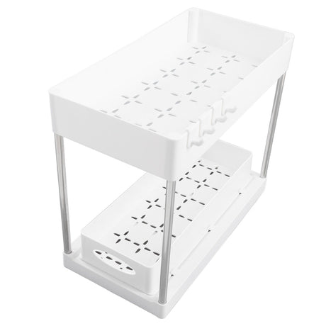 Slide Out Storage Baskets ABS Under Sink Organizer Cabinet Sliding Drawers for Kitchen Bathroom Cosmetic Storage White