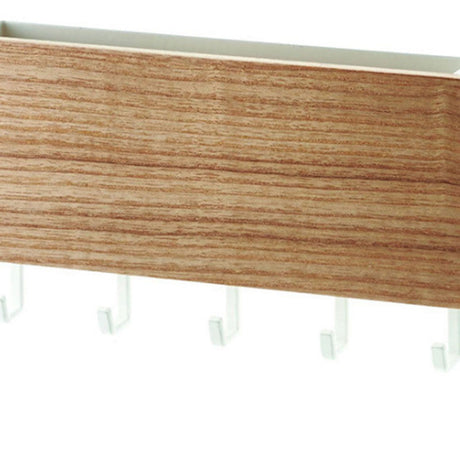 Japanese Wall Mounted Key Holder Wood with 5 Hooks Punch Free Multifunction Key Hanger for Home Natural Wood Color