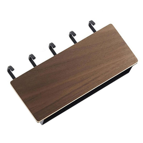 Japanese Wall Mounted Key Holder Wood with 5 Hooks Punch Free Multifunction Key Hanger for Home Walnut Color