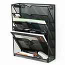 5 Tier Wall File Organizer Vertical Placement Glossy Edges Wall Mount File Holder with Hanging Hole for Office Black