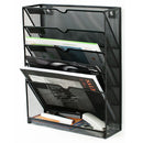 5 Tier Wall File Organizer Vertical Placement Glossy Edges Wall Mount File Holder with Hanging Hole for Office Black