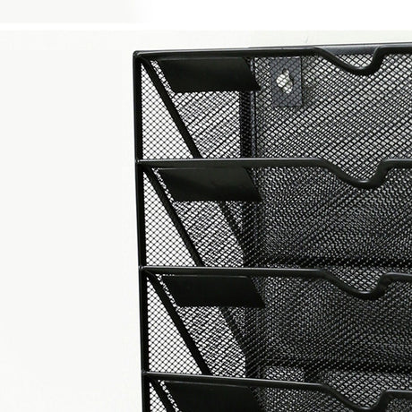 5 Tier Wall File Organizer Vertical Placement Glossy Edges Wall Mount File Holder with Hanging Hole for Office Black