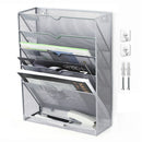 5 Tier Wall File Organizer Vertical Placement Glossy Edges Wall Mount File Holder with Hanging Hole for Office Silver