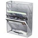 5 Tier Wall File Organizer Vertical Placement Glossy Edges Wall Mount File Holder with Hanging Hole for Office Silver