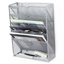 5 Tier Wall File Organizer Vertical Placement Glossy Edges Wall Mount File Holder with Hanging Hole for Office Silver