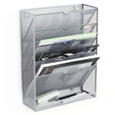 5 Tier Wall File Organizer Vertical Placement Glossy Edges Wall Mount File Holder with Hanging Hole for Office Silver