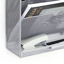 5 Tier Wall File Organizer Vertical Placement Glossy Edges Wall Mount File Holder with Hanging Hole for Office Silver