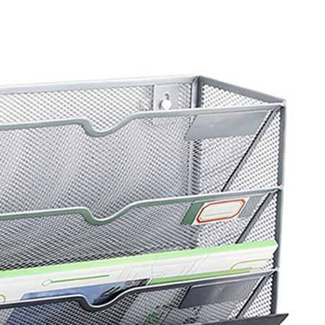 5 Tier Wall File Organizer Vertical Placement Glossy Edges Wall Mount File Holder with Hanging Hole for Office Silver